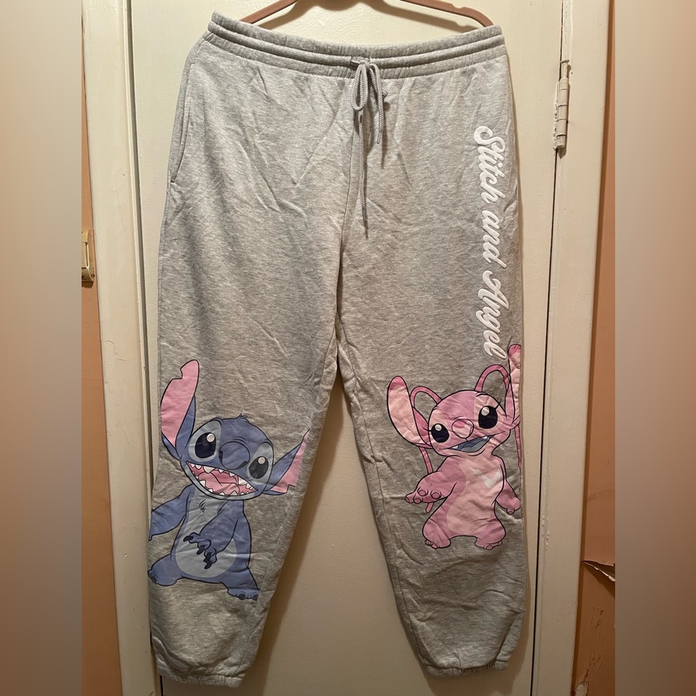 Disney Lilo & Stitch and Angel Grey Lightweight Fleece Jogger Sweatpants Size XL - Picture 1 of 4